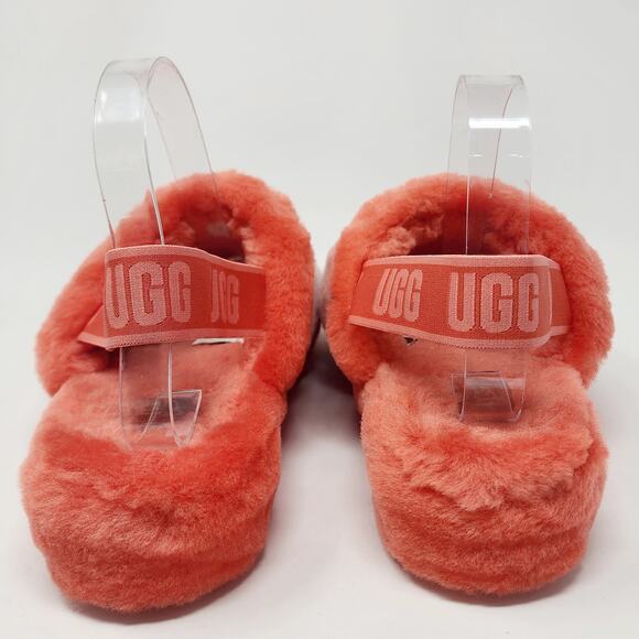 UGG Sheepskin Slides Women 11 Fluff Yeah Pink Peach Ombre Stripe Comfort Slipper - Picture 6 of 12